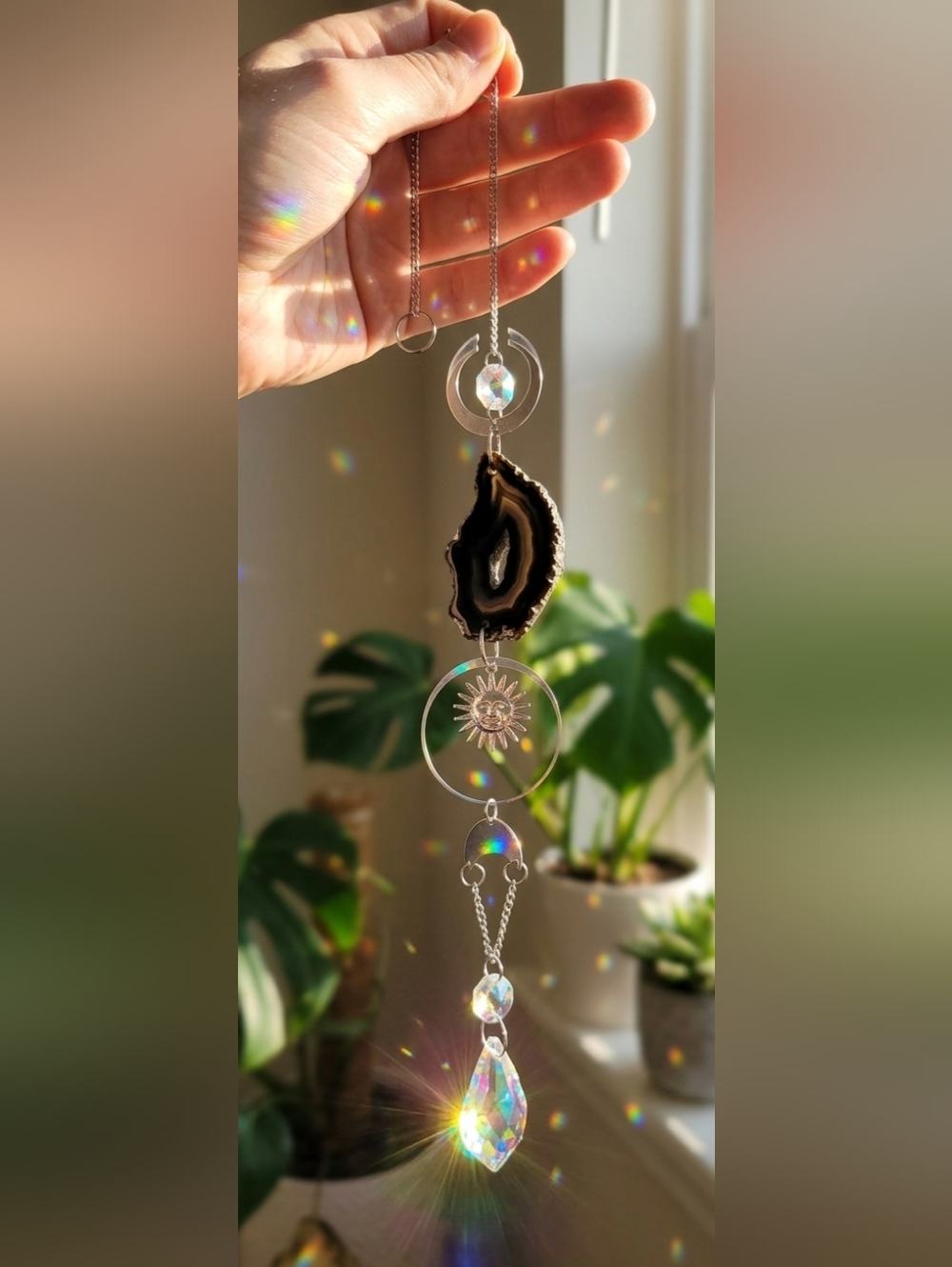✨ Black/Brown Agate Solar Sun Suncatcher ☀️✨